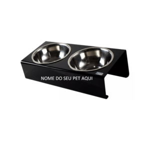 Tigela Dupla Pet Personalizado Comedouro Bebedouro Duplo Pequeno + Tigela Inox P/ Cão Gato